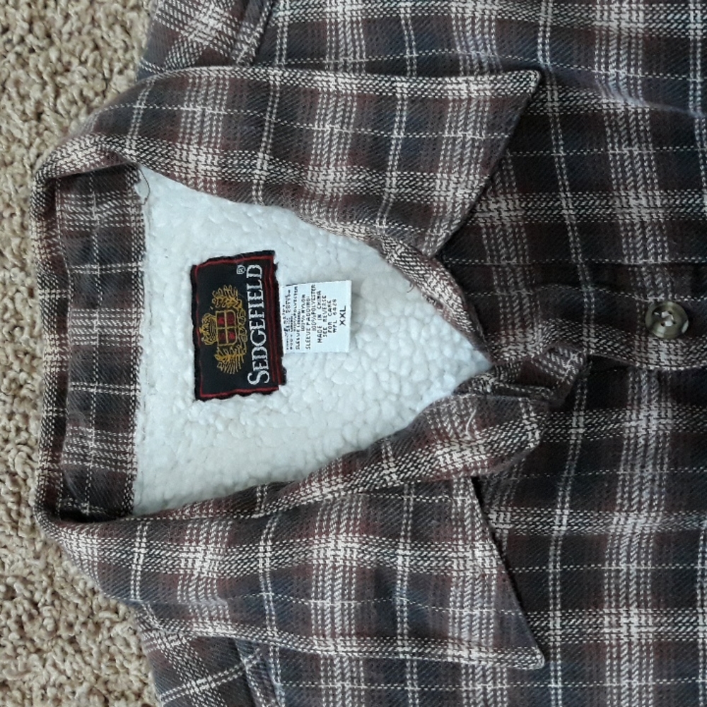 Vintage Sedgefield mens Jacket brown plaid sherpa lined Ramie cotton size XXL